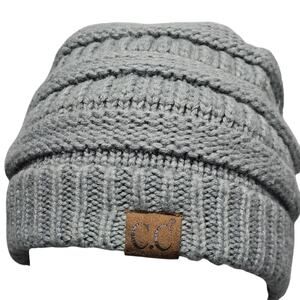 CC Gray Knit Beanie Hat Cuffed Winter Cap Chunky‎ Slouchy Style